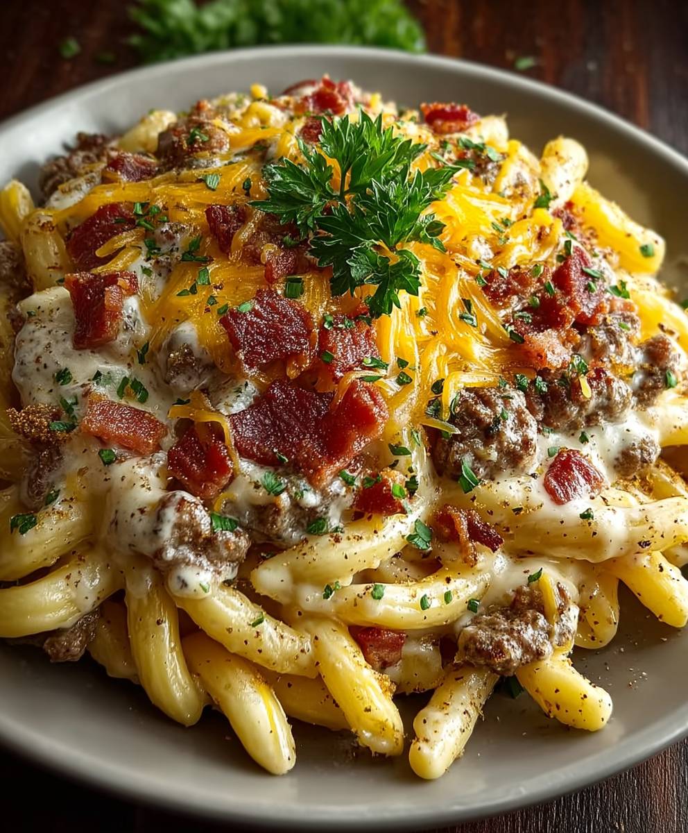 Bacon Cheeseburger Alfredo Pasta