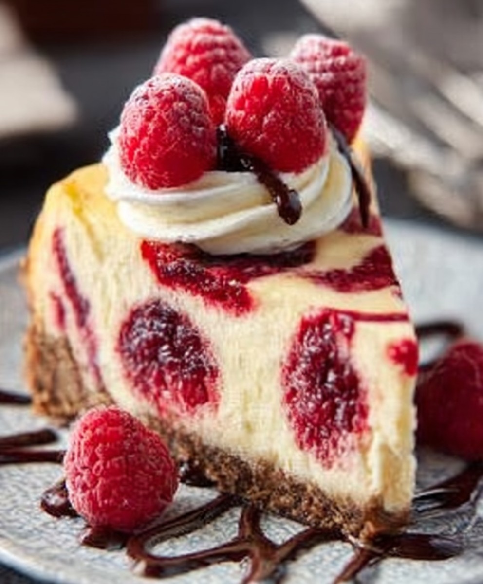 White Chocolate Raspberry Swirl Cheesecake | Creamy Elegant Dessert image 2